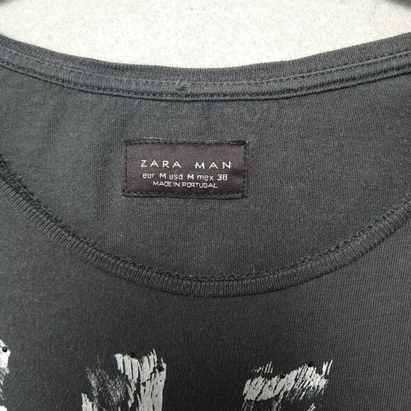Zara Graphic T-Shirt Mens M Charcoal Lightweight Breathable Cotton Streetwear - Picture 3 of 6